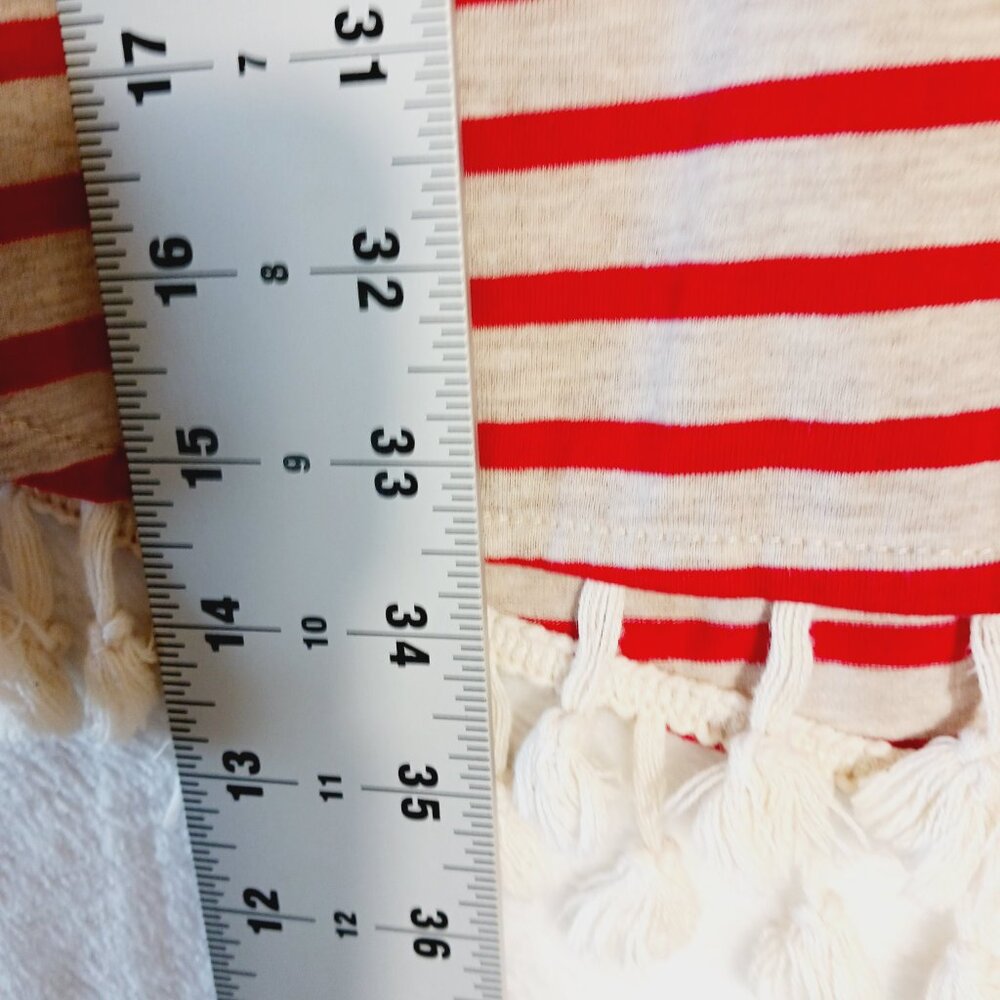 Umgee, Dress, Size Large, Red and Tan Stripes, with Ruffle and Tassel Accents - Picture 12 of 15